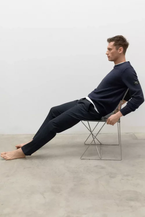 Pull Col Rond Jersey Bleu Fonce – Image 3