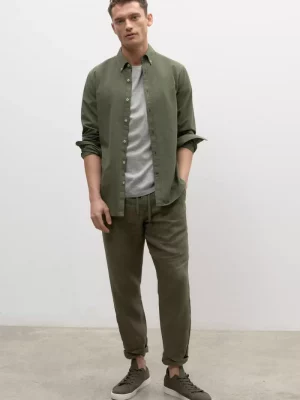 Chemise Manches Longues Sport Gabardine Kaki Fonce