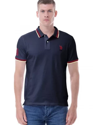 Polo Manches Courtes Drapeau Manche + Dos Team Bleu Fonce