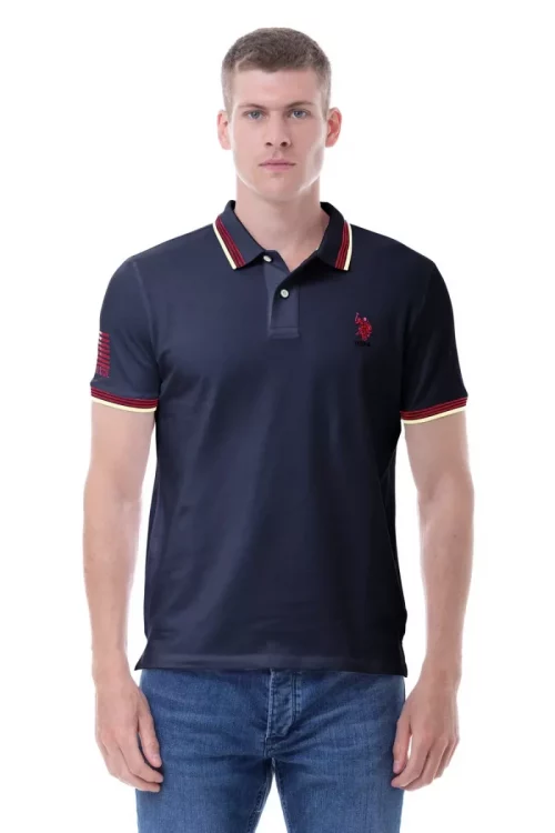 Polo Manches Courtes Drapeau Manche + Dos Team Bleu Fonce