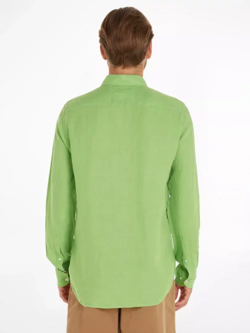 Chemise Manches Longues Sport Lin Uni Vert Moyen – Image 2