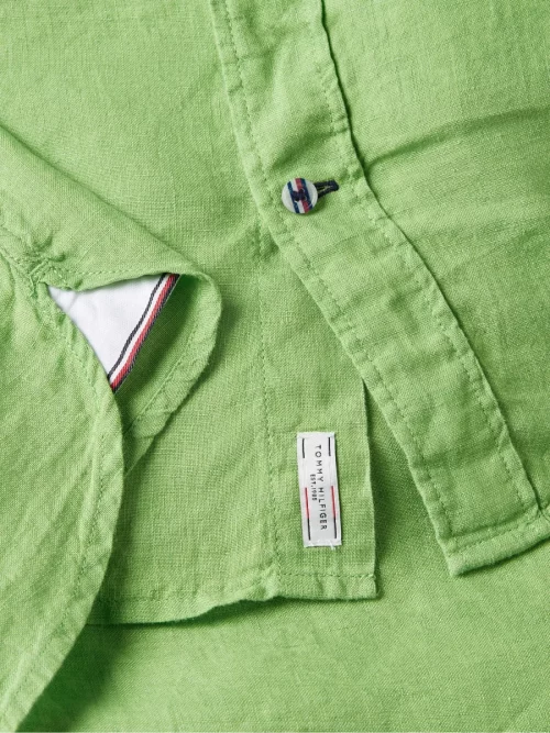 Chemise Manches Longues Sport Lin Uni Vert Moyen – Image 4