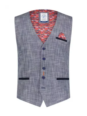 Gilet Sans Manche Effet Lin Bleu Moyen