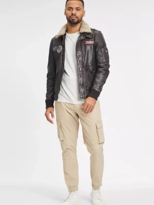 Cuir Blouson Tr - Agneau Pilote Beige Fonce