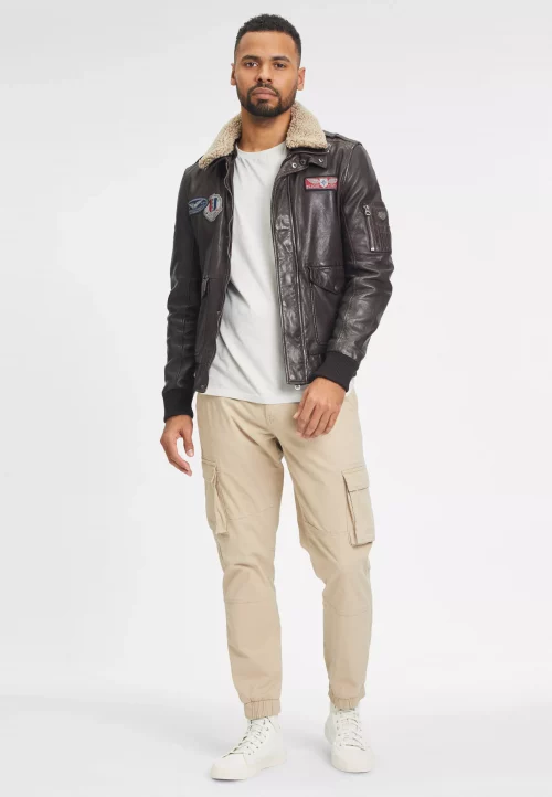 Cuir Blouson Tr - Agneau Pilote Beige Fonce
