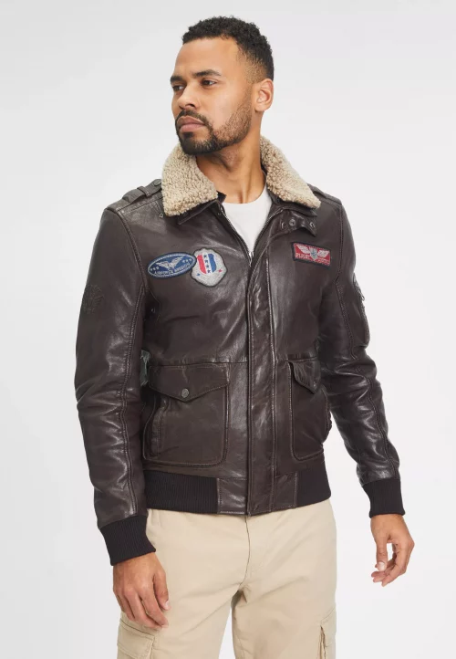 Cuir Blouson Tr - Agneau Pilote Beige Fonce – Image 3