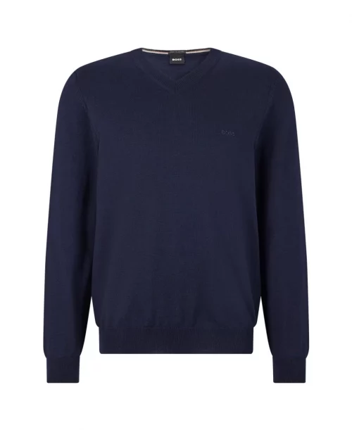 Pull Col V Merinos V Uni Bleu Fonce