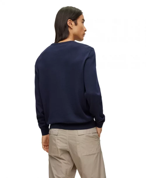 Pull Col V Merinos V Uni Bleu Fonce – Image 3