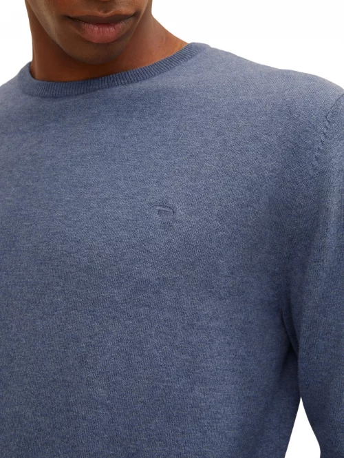 Pull Col Rond Tr - Coton Uni Bleu Moyen – Image 3