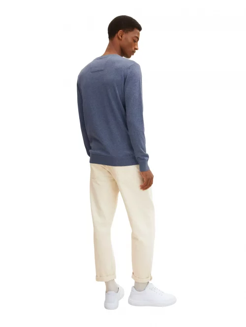 Pull Col Rond Tr - Coton Uni Bleu Moyen – Image 4