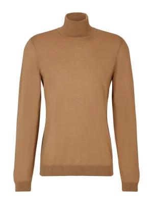 Pull Col Roule Merinos Roule Uni Beige Moyen