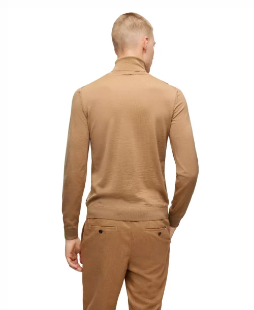 Pull Col Roule Merinos Roule Uni Beige Moyen – Image 3
