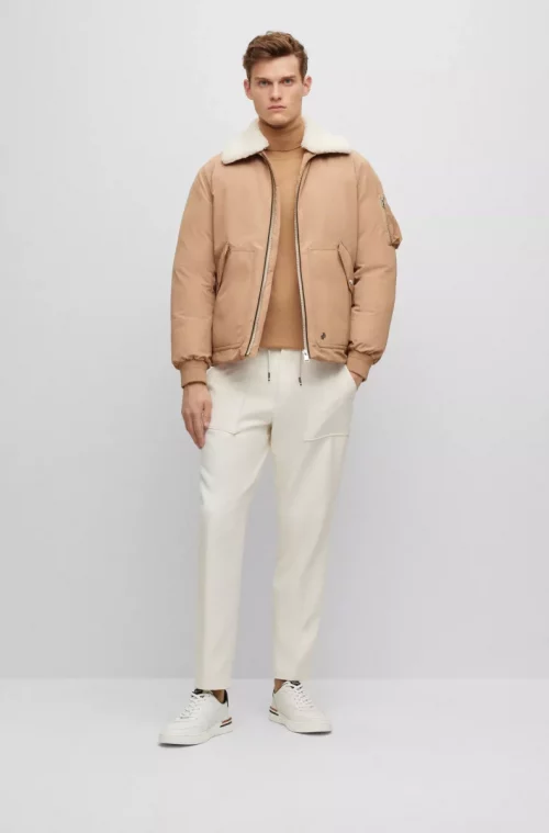Pull Col Roule Merinos Roule Uni Beige Moyen – Image 4