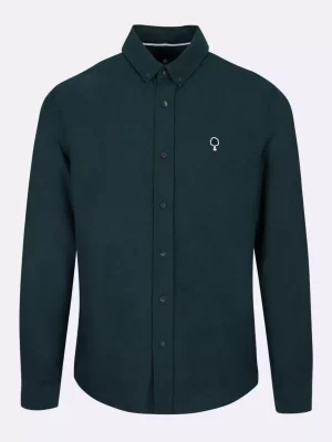 Chemise Manches Longues Sport Flanelle Unie Vert Fonce