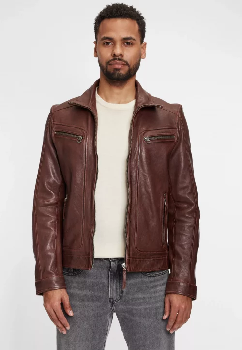 Cuir Blouson Agneau Parment Amovible Beige Moyen