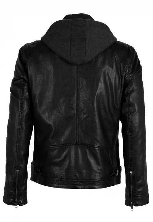 Cuir Blouson Agneau Capuche Molleton Noir Fonce – Image 2