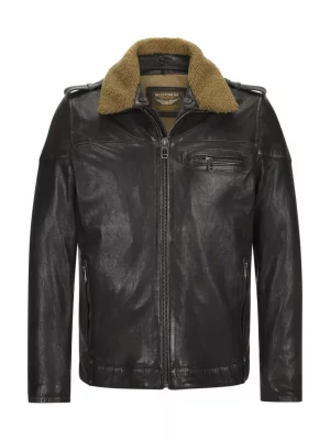 Cuir Blouson Agneau Pilote Beige Fonce
