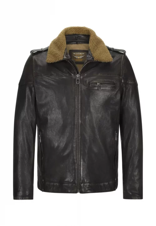 Cuir Blouson Agneau Pilote Beige Fonce
