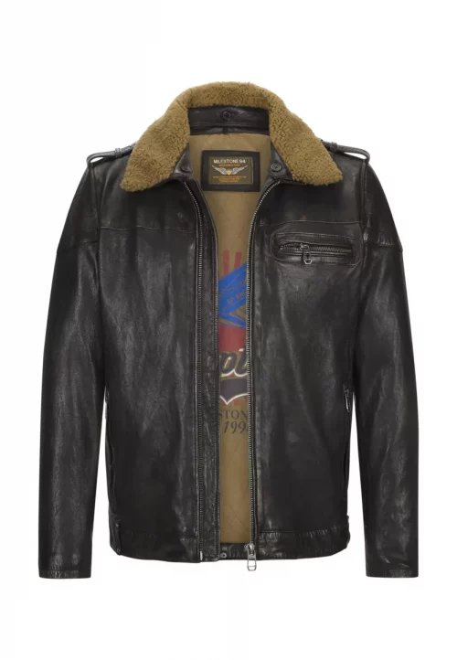 Cuir Blouson Agneau Pilote Beige Fonce – Image 3