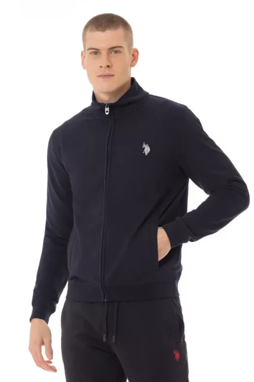 Gilet Manches Longues Molleton Zip Uni Bleu Fonce