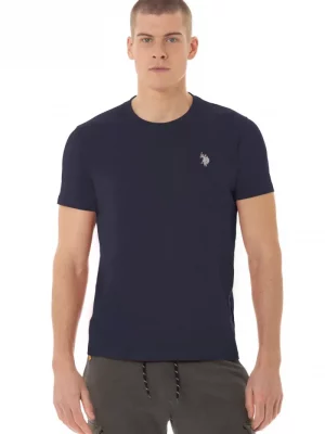 T-shirt Manches Courtes Uni Logo Poitrine Bleu Fonce