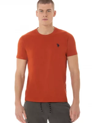 T-shirt Manches Courtes Uni Logo Poitrine Orange Moyen