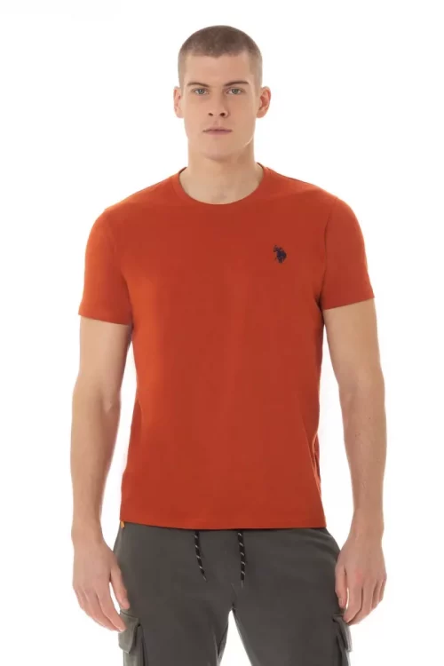 T-shirt Manches Courtes Uni Logo Poitrine Orange Moyen