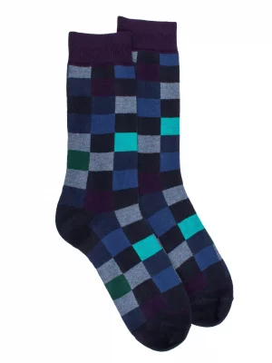 Accessoire Chaussettes Carres Coton Bleu Fonce