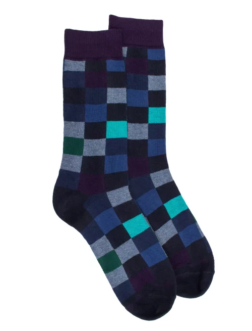 Accessoire Chaussettes Carres Coton Bleu Fonce