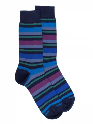 Accessoire Chaussettes Rayure Coton Bleu Fonce