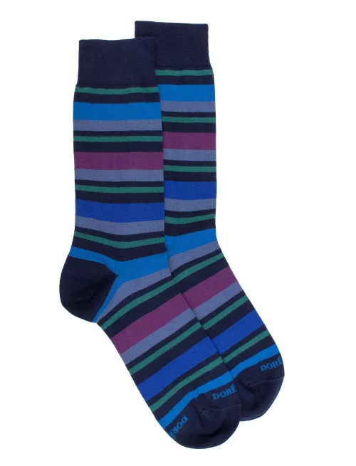 Accessoire Chaussettes Rayure Coton Bleu Fonce
