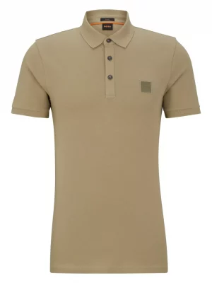 Polo Manches Courtes Pique Uni Kaki Clair