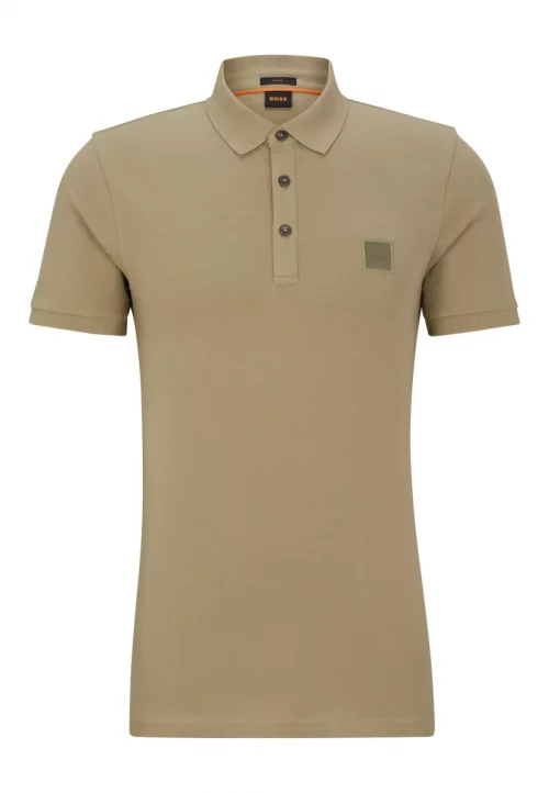 Polo Manches Courtes Pique Uni Kaki Clair