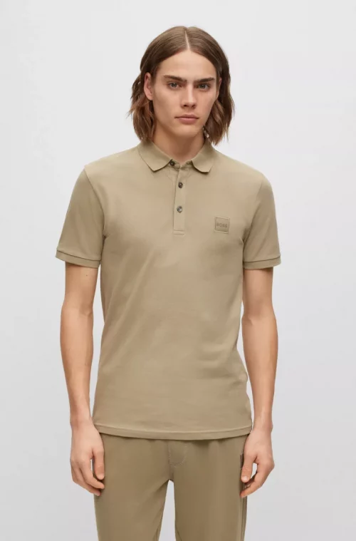 Polo Manches Courtes Pique Uni Kaki Clair – Image 2