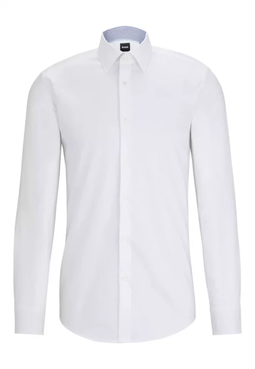 Chemise Manches Longues Ville Pop Unie Avec Opposition Blanc