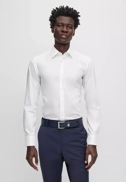 Chemise Manches Longues Ville Pop Unie Avec Opposition Blanc – Image 2