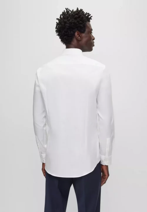 Chemise Manches Longues Ville Pop Unie Avec Opposition Blanc – Image 3