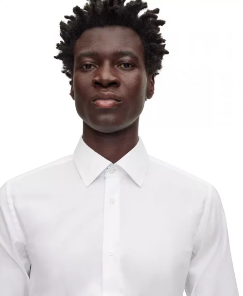 Chemise Manches Longues Ville Pop Unie Avec Opposition Blanc – Image 4