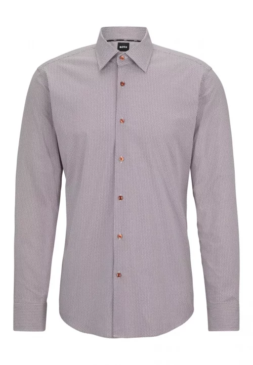 Chemise Manches Longues Ville Imprime 2 Traits Orange Beige Moyen