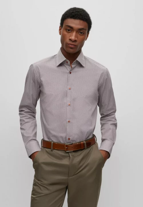 Chemise Manches Longues Ville Imprime 2 Traits Orange Beige Moyen – Image 2