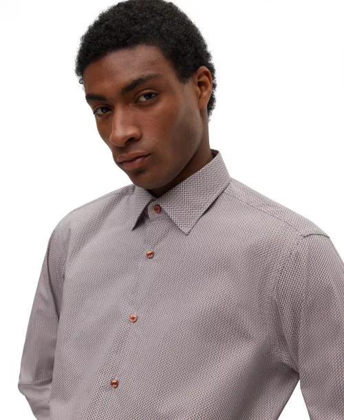 Chemise Manches Longues Ville Imprime 2 Traits Orange Beige Moyen – Image 4