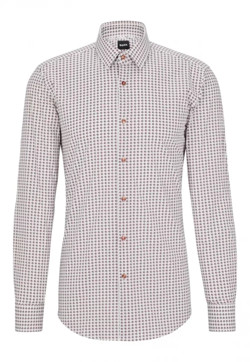 Chemise Manches Longues Ville Imprime Cubes Beige Moyen