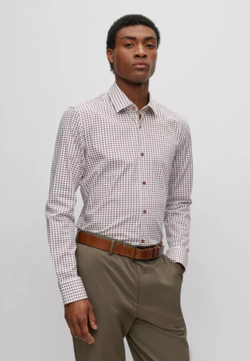 Chemise Manches Longues Ville Imprime Cubes Beige Moyen – Image 2