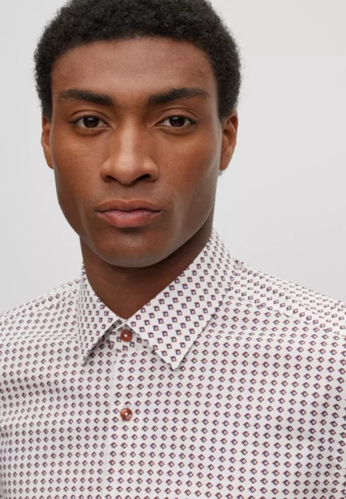 Chemise Manches Longues Ville Imprime Cubes Beige Moyen – Image 3