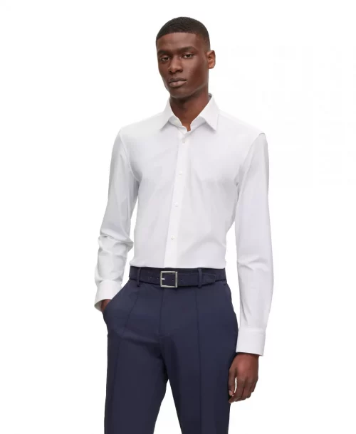 Chemise Manches Longues Ville Performance Uni Blanc – Image 2