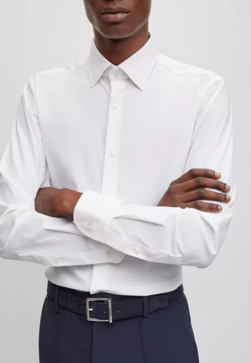 Chemise Manches Longues Ville Performance Uni Blanc – Image 4