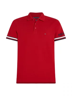 Polo Manches Courtes Broderie Manche Rouge Fonce
