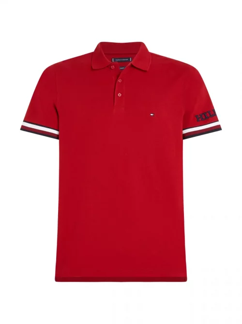 Polo Manches Courtes Broderie Manche Rouge Fonce