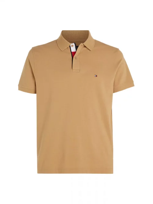 Polo Manches Courtes Patte Contraste Beige Moyen