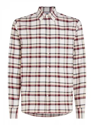 Chemise Manches Longues Sport Grands Carreaux Beige Moyen